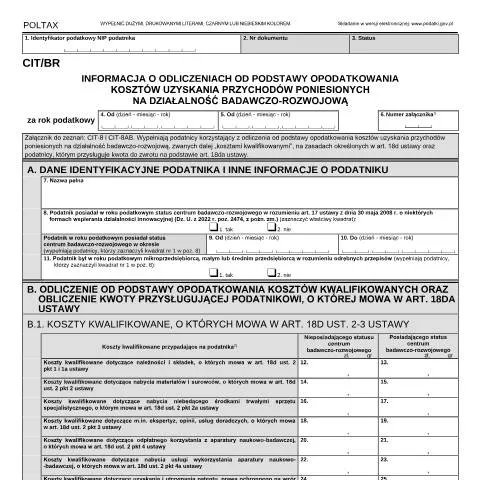 Document preview: Formularz CIT/BR i jego znaczenie dla innowacji w Polsce — Podatki i fiskalność (CERFA n°CIT/BR)