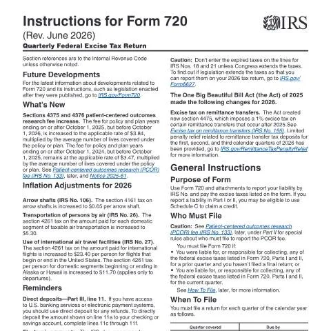 Document preview: Understanding IRS Instructions i720 for Businesses — Taxes (CERFA n°INST-720)