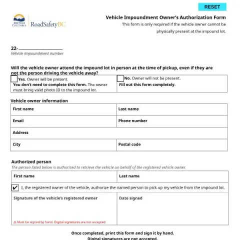 Document preview: Understanding the Vehicle Impoundment Owner’s Authorization Process — Vehicle & driving (MV2712)