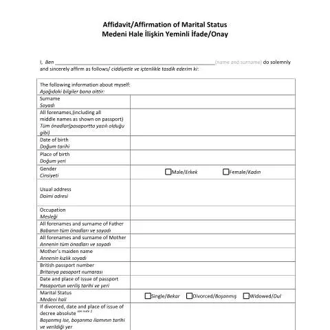 Document preview: Official FCDO Affirmation Template for Marriage Status in Turkey — Civil status & identity