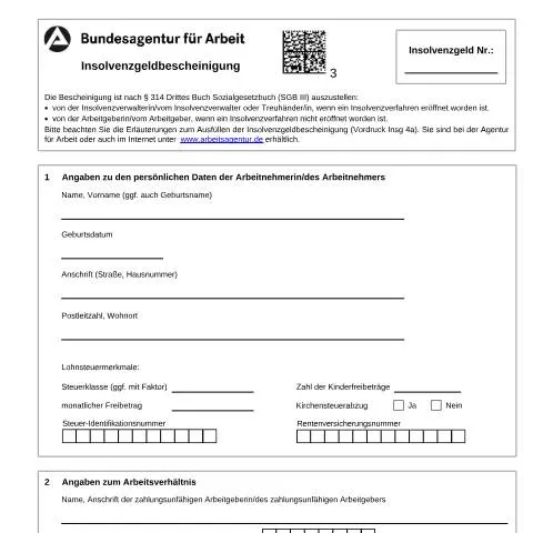 Dokumentvorschau: Wichtige Informationen zur Bescheinigung für Insolvenzgeld — Arbeit & Beschäftigung (CERFA n°bescheinigung-ig_ba032170)