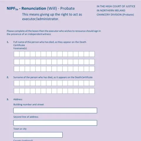 Document preview: Understanding the NIPF5a Renunciation Form in Northern Ireland — Legal & justice (NIPF5a)