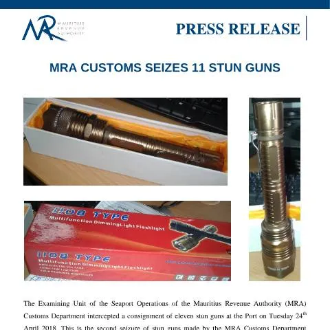 Document preview: Understanding MRA Customs' Seizure of Stun Guns — Government & admin (CERFA n°PressRelease270418)
