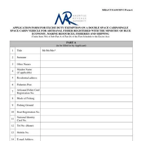 Document preview: Your Guide to Excise Duty Exemption for Fisher Vehicles — Government & admin (CERFA n°ArtisanalFisherAppFrm6)