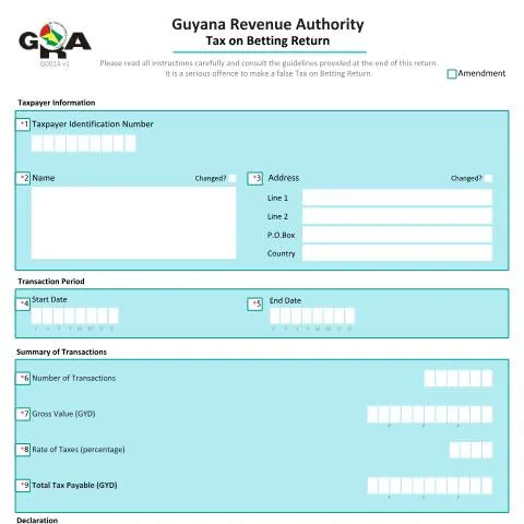 Document preview: Overview of the G0014 Tax on Betting Form in Guyana — Library