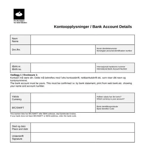 Document preview: Slik endrer du kontonummeret ditt for kredittbetalinger — Skatt & avgifter
