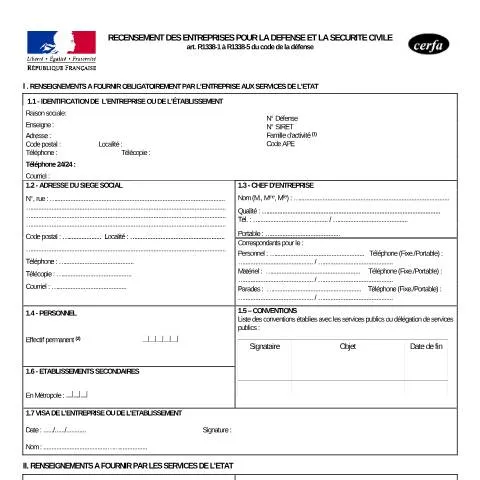 Aperçu du document Recensement des entreprises : obligation défense et sécurité civile — Démarches administratives (CERFA n°14983*01)
