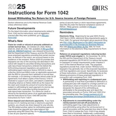 Document preview: Understanding IRS Form 1042 for Withholding Agents — Taxes (CERFA n°INST-1042)