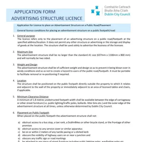 Document preview: Advertising Structure Licence Application for Dublin — Government & admin