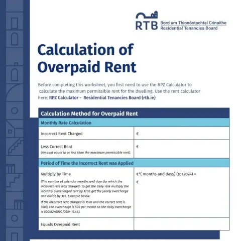Document preview: Calculation of Overpaid Rent in Ireland Using Form RPZ — Housing (RPZ Calculation of Overpaid Rent form)
