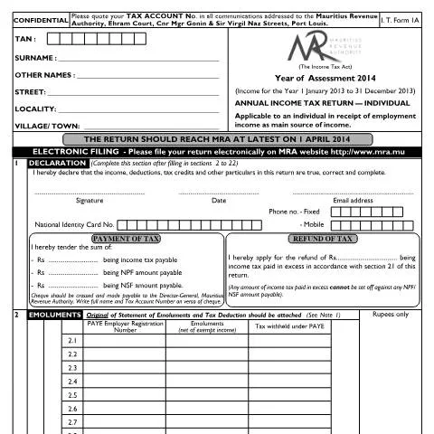 Document preview: Comprehensive Guide to Individual Return 1A for Employees — Taxes (CERFA n°20140120_Form1A)