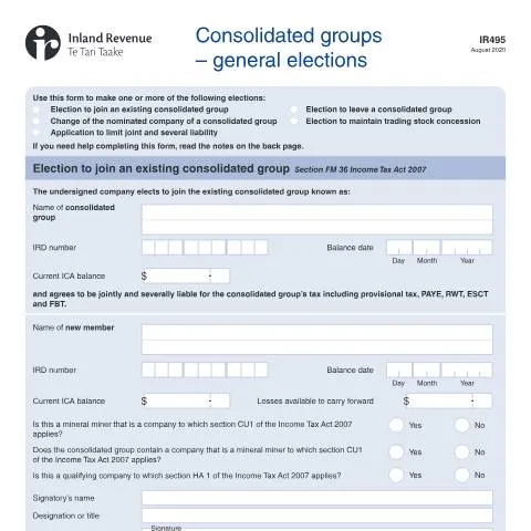 Document preview: Mastering the IR495 for Consolidated Tax Elections — Taxes (CERFA n°IR495)