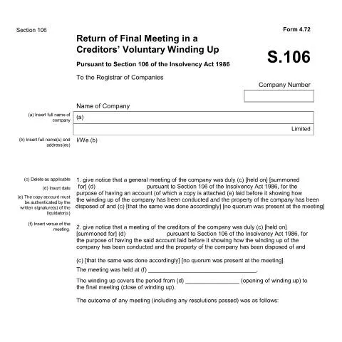 Document preview: Understanding the Final Meeting Notice for Creditors' Voluntary — Government & admin