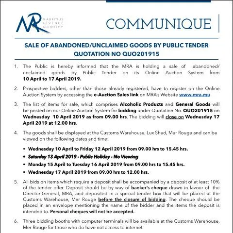 Document preview: Understanding Public Tender for Abandoned Goods — Government & admin (CERFA n°Communique15of2019)