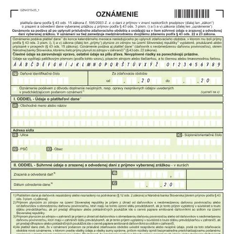 Document preview: Úloha formulára OZN4315v25 v zdanení príjmov — Administratívne úkony (CERFA n°OZN4315v25)