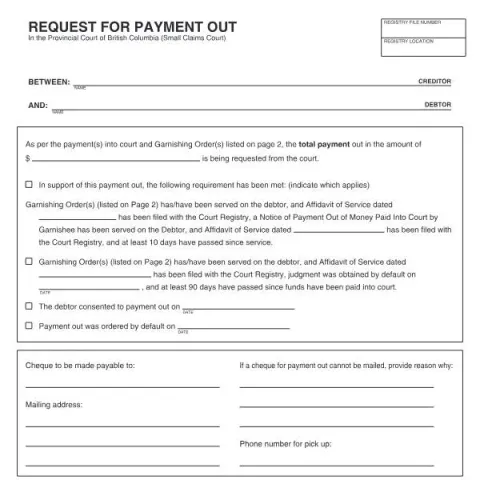 Document preview: Understanding the Request for Payment Out Form in BC Small Claims — Legal & justice (SCL 841)