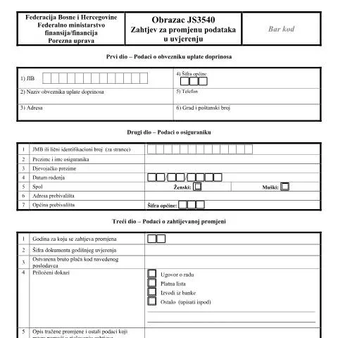Document preview: Sve što trebate znati o zahtjevu za promjenu podataka — Administrativne procedure (CERFA n°JS3540)