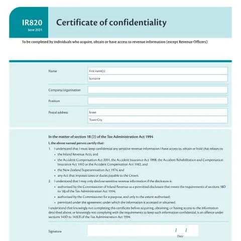 Document preview: Understanding the Importance of IR820 Certificate of Confidentiality — Taxes (CERFA n°IR820)