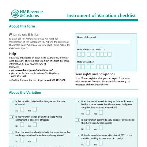 Document preview: HMRC IOV2 Checklist: Redirecting Inheritance Within Two Years — Taxes