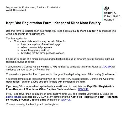 Document preview: Legal Registration Requirements for Large Poultry Flocks in the UK — Government & admin