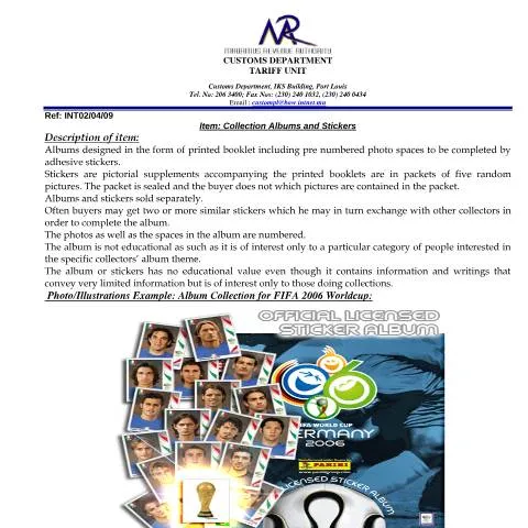 Document preview: Navigating the Classification of Album & Stickers — Government & admin (CERFA n°AlbumStickers)