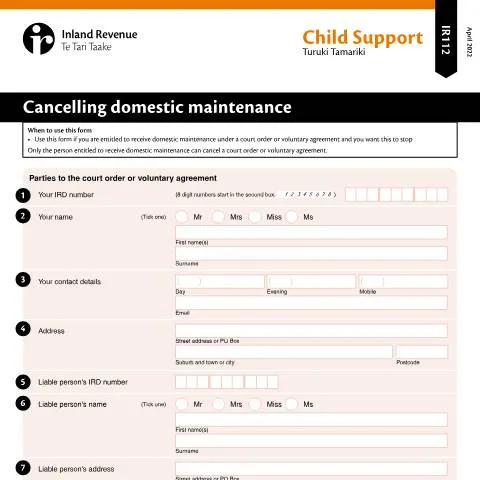 Document preview: Understanding the IR112 Form for Cancelling Maintenance — Legal & justice (CERFA n°IR112)
