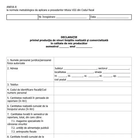 Document preview: Anexa 8 la Normele Metodologice - Vinuri Liniștite — Impozite & fiscalitate (CERFA n°A8_NMT8CF)