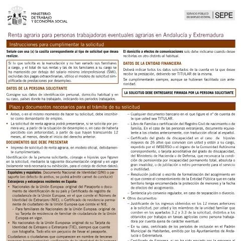 Vista previa del documento Guía para la Solicitud de Renta Agraria del SEPE — Impuestos