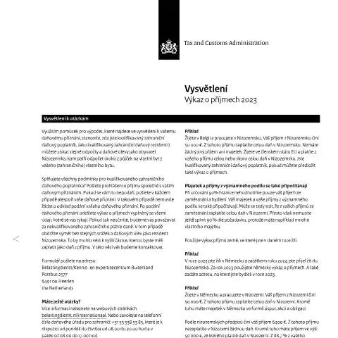Documentvoorvertoning: Belang van de inkomensverklaring 2023 Tsjechisch in Nederland — Belastingen (CERFA n°ib0591t31pltsj)
