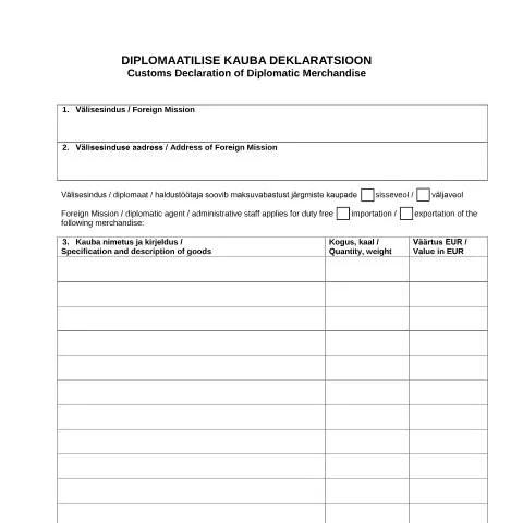 Document preview: Diplomaatilise kauba deklaratsioon ja selle tähtsus — Toll ja impordi-ekspordi (CERFA n°DIPLOMAATILISE KAUBA DEKLARATSIOON)