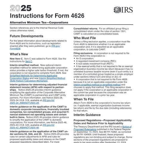 Document preview: Essential Guide to IRS Instructions i4626 for Corporations — Taxes (CERFA n°INST-4626)