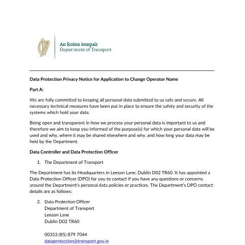 Document preview: Navigating the Operator Name Change Privacy Notice — Government & admin