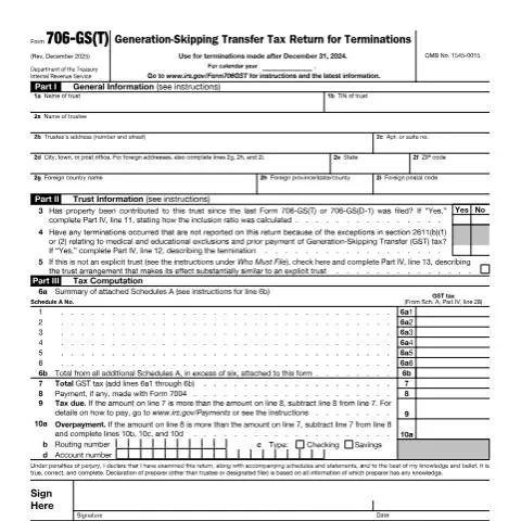Document preview: Navigating IRS Form 706-GS(T) for Trust Management — Taxes (CERFA n°706GST)