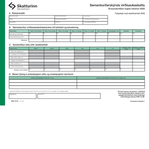 Document preview: Skattaskylda og Samanburðarskýrsla virðisaukaskatts — Skattar & fjármál (CERFA n°RSK 10.25)