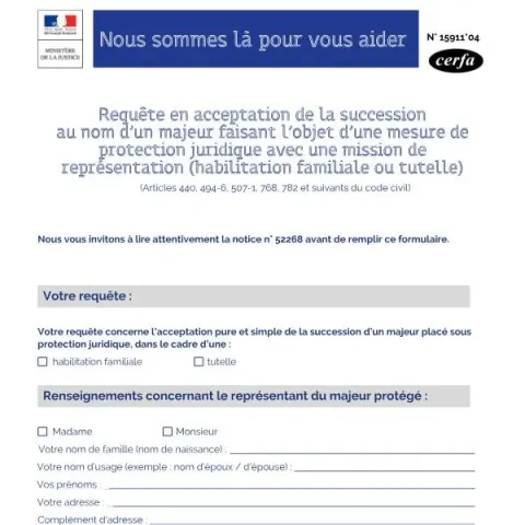 Aperçu du document Guide complet pour la requête en succession d’un majeur sous — Juridique & justice (Cerfa 15911*04)