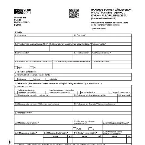 Document preview: Lähdeveron palautushakemus luonnollisille henkilöille — Verot & verotus