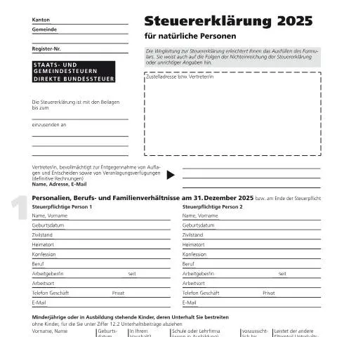 Dokumentvorschau: Steuererklärung für natürliche Personen 2025 — Bibliothek (CERFA n°2)