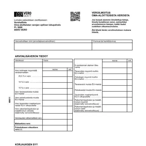 Document preview: Veroilmoitus oma-aloitteisista veroista (4001) - Lomakkeen täyttöopas — Verot & verotus (CERFA n°Vero 4001)