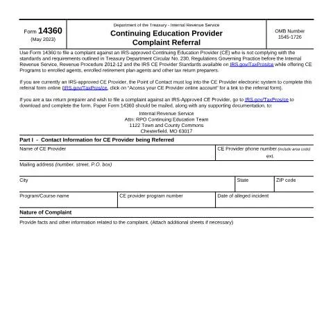 Document preview: Your Guide to IRS Form 14360 for Reporting Issues — Taxes (CERFA n°14360)