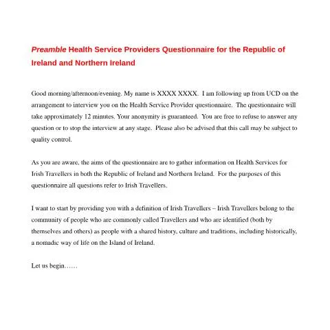 Document preview: Understanding the All-Ireland Traveller Health Study Questionnaire — Health