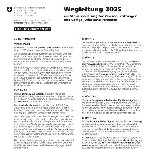 Dokumentvorschau: Wegleitung zur Steuererklärung für Organisationen 2025 — Bibliothek (CERFA n°7a)