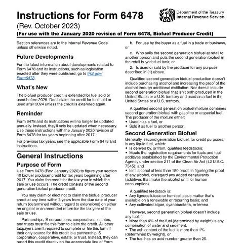 Document preview: Navigating IRS Form 6478 for Biofuel Producers — Taxes (CERFA n°INST-6478)