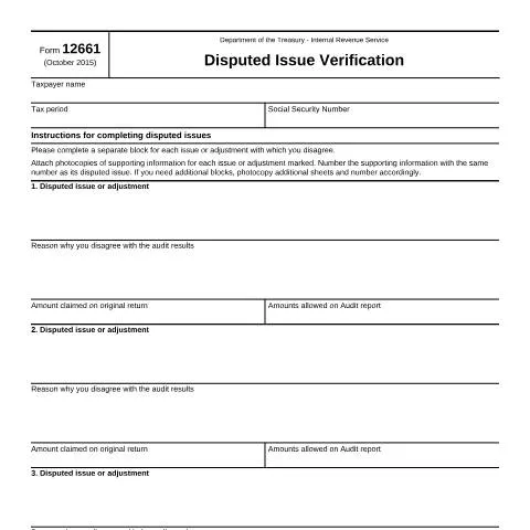 Document preview: Navigating IRS Form 12661 for Tax Disputes — Taxes (CERFA n°12661)