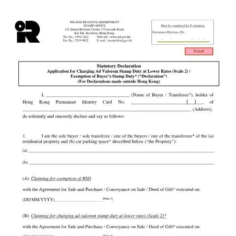 Document preview: Navigating the IRSD 131A(E) Form for Stamp Duty in Hong Kong — Property & real estate (CERFA n°IRSD 131A(E))