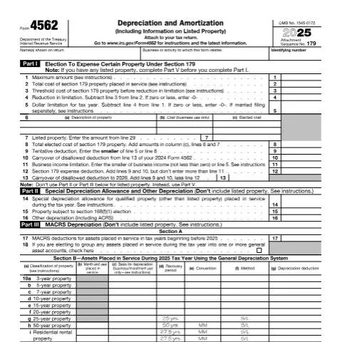 Document preview: Navigating the Essentials of IRS Form 4562 — Taxes (CERFA n°4562)