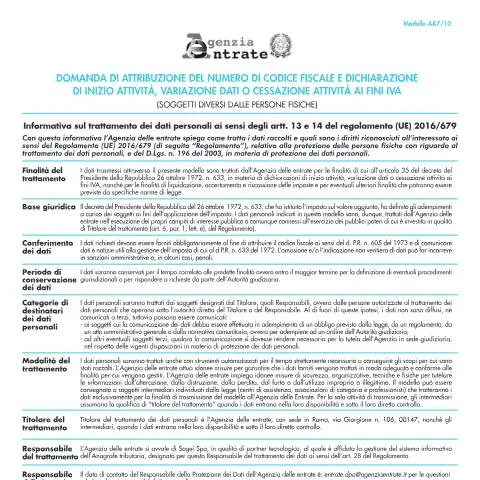 Anteprima documento Modulo AA7/10: Partita IVA per soggetti non fisici — Pratiche amministrative