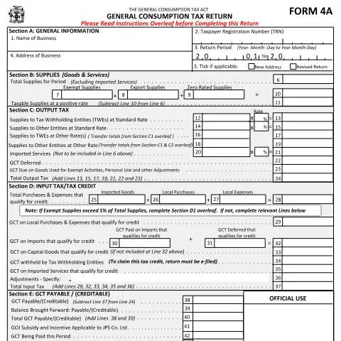 Document preview: Understanding the Amended GCT Form 4A in Jamaica — Taxes (CERFA n°GCT+Form+4A+amended+03.06.2025+(002))
