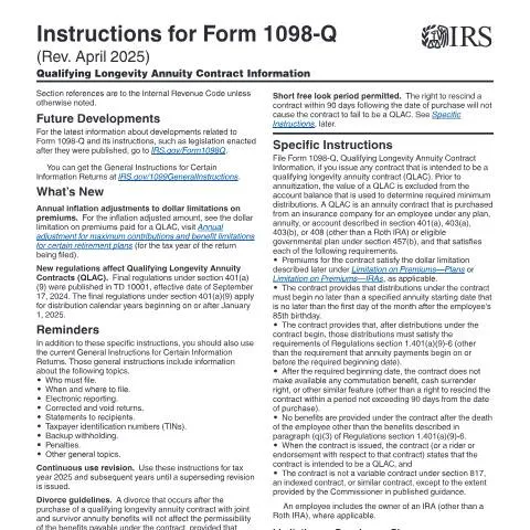 Document preview: Comprehensive Guide to IRS Form 1098-Q Instructions — Taxes (CERFA n°INST-1098Q)