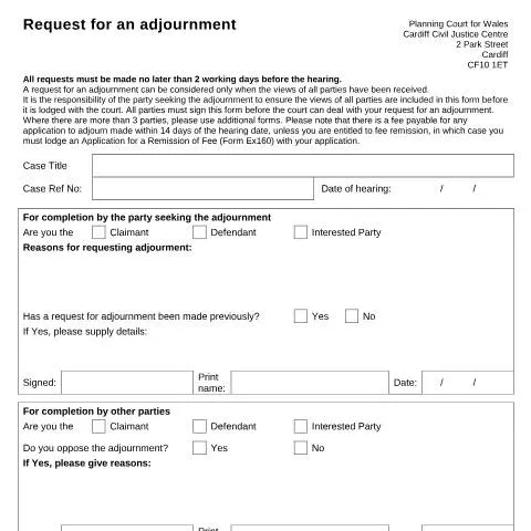 Document preview: Understanding Form PC001 for Court Adjournments — Government & admin