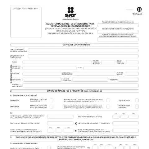 Vista previa del documento Formulario de Solicitud de Marbetes para Bebidas Alcohólicas — Trámites administrativos (CERFA n°31 31 Versión editable)
